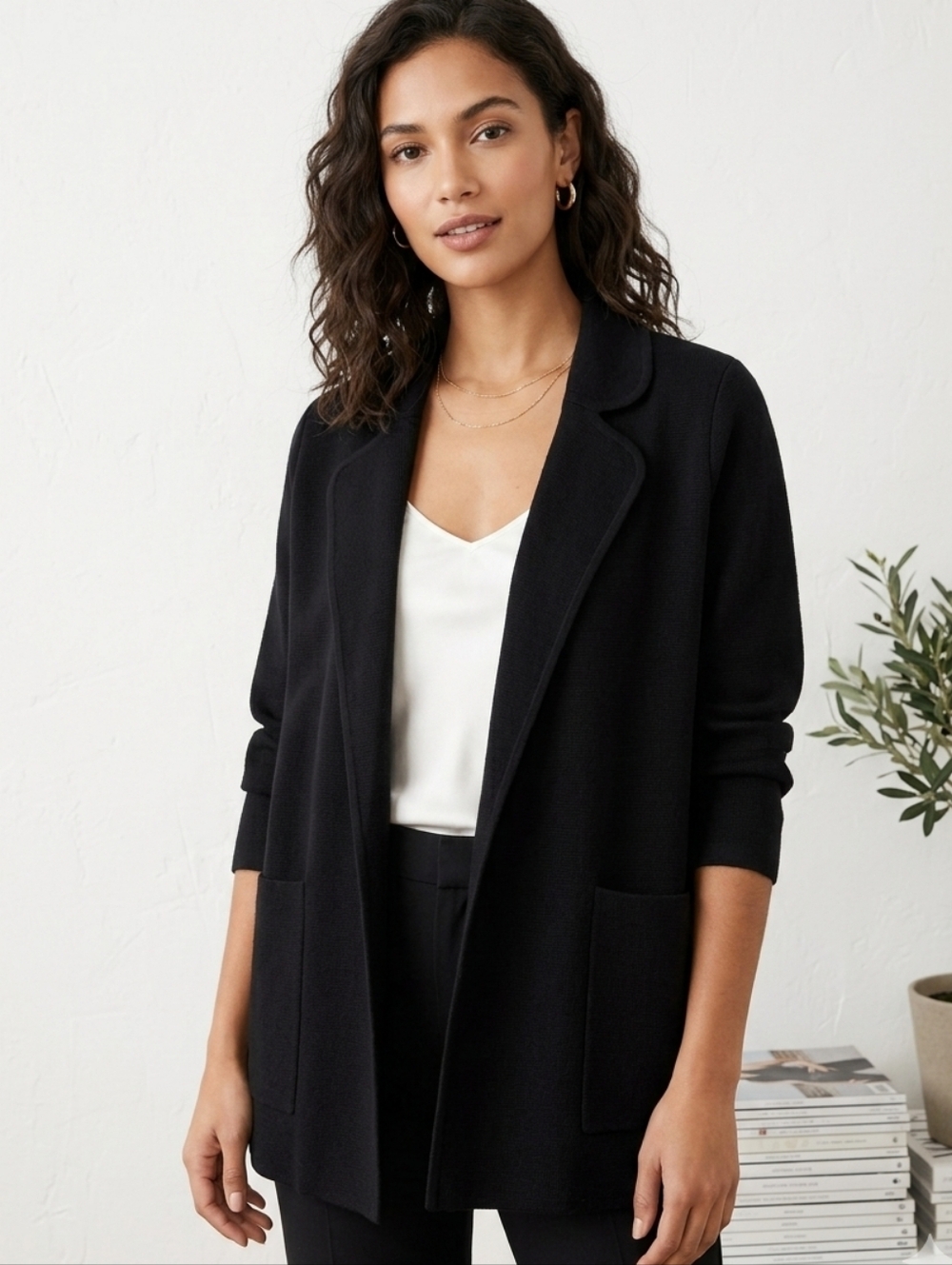 J. Crew Sophie Black Women's Open-Front Knit Blazer Jacket S